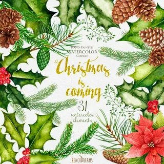 Christmas Watercolor Clipart New Year Decoration Holiday Ets