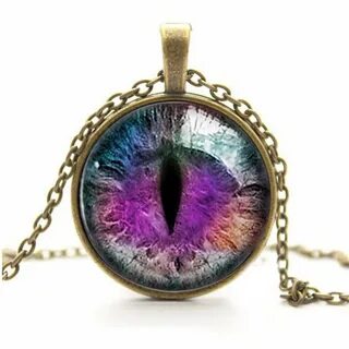 New Retro 6 Colors Dragon Cat Eye Glass necklace Plated Circ