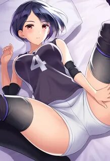 Safebooru - 1girl ass bangs bed bed sheet black legwear blue