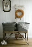 Vintage Mid West Double Galvanized Wash Tub Stand on Casters