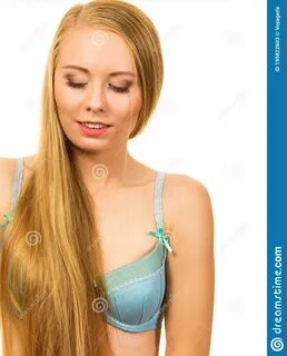 Young Long Hair Blonde Woman Small Boobs Wearing Bra.