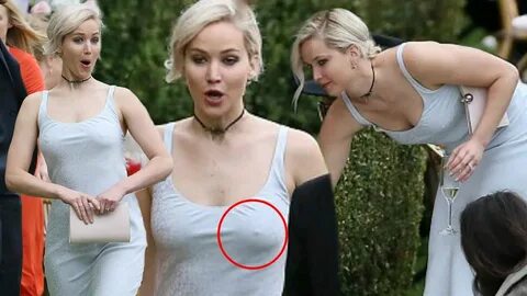 Jennifer Lawrence Caught Braless Flashes Nipple Poke & Cleav