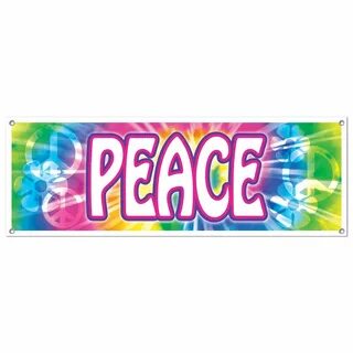 Club Pack of 12 Bright Tie-Dyed Retro 60's "Peace" Sign Bann