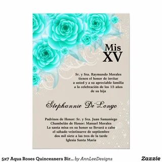 5x7 Aqua Roses Quinceanera Birthday Invitation Zazzle.com Co
