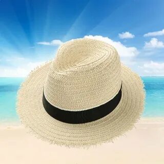 New Fashion Women Straw Hat Ribbon Trim Wide Brim Summer Sun