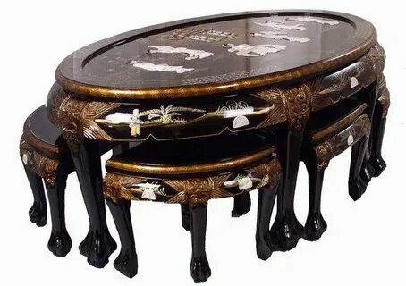 Unique Oval Coffee Table W. 6 Stools Price: $459.99 Oriental