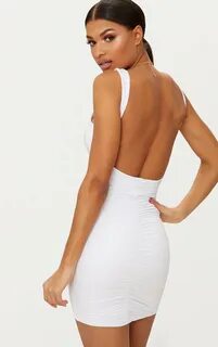 Buy white slinky ruched sleeveless bodycon dress cheap onlin