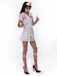 Halloween Sexy Nurse Costume Women Zipper Zombie Vampires Co