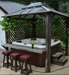 Gazebo for hot tub on patio with side bar. Hot tub backyard,