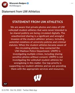 Wisconsin Volleyball Team Statement on Twitter about the Leak. 