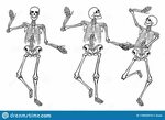 Funny Dancing Skeletons isolated on White Background. Illust