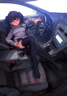 Safebooru - 1girl black hair black legwear car glasses highr
