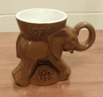 Rare Nixon FORD Frankoma GOP Elephant Mug 1974 Coffee Brown 