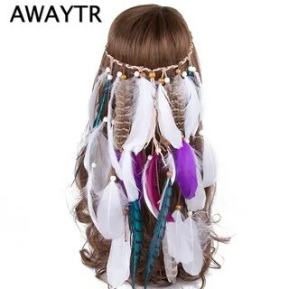 Женская повязка на голову с перьями AWAYTR, винтажная повязк