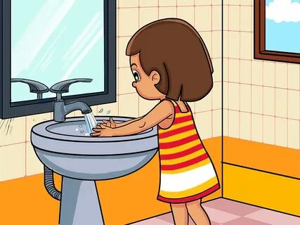 Girl Is Washing Hand - Illustration by Kids Illustrations on