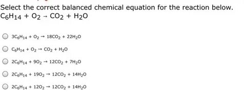 Solved Select the correct balanced chemical equation for the