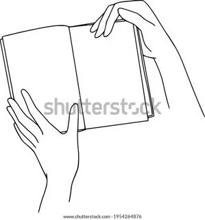 Hands Holding Book Bookish Line Art: стоковая векторная граф