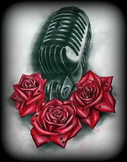 old microphone and roses tattoo design by Slabzzz on deviant