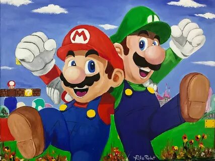 Super Mario Brothers Fan Art Peinture acrylique faite à la E