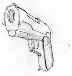How to Draw 3D Guns (Pistol), 1 Point Perspective - Ashcan C
