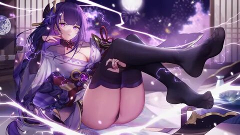 genshin impact japanese clothes long hair magic panties purple hair raiden shogu