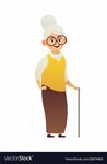 Cute old woman with walking stick grandmother wearing glasse
