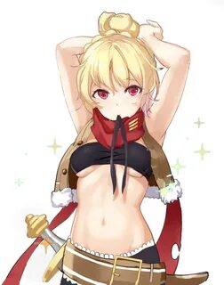 Safebooru - 1girl arms up bandeau bangs belt black ribbon bl