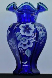 Details about FENTON Cobalt Blue Hexagonal Vase Hand Painted