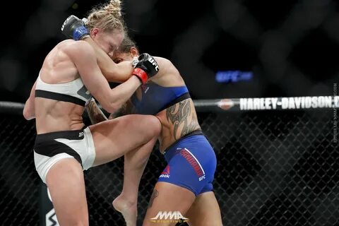 Holly Holm lands a knee during UFC 208 on Saturday night in Brooklyn. 