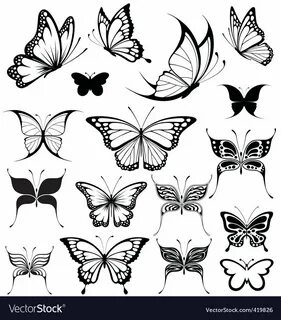 set of butterflies silhouettes isolated on white background 