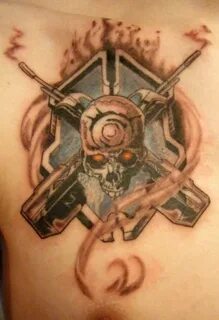 This is a Halo Tattoo with the skull and the Battle Riffles 