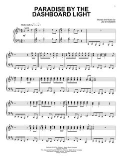 Meat Loaf "Paradise By The Dashboard Light" Sheet Music Note