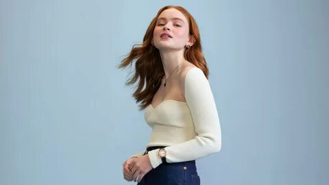 Download Sadie Sink In Light Blue Setting Wallpaper | Wallpapers.com.