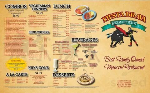 Меню Fiesta Brava Mexican Restaurant, Уэйн