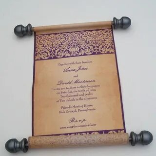 Elegant medieval style scroll wedding invitation on cotton f