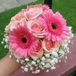 Pink Bouquet with Gerbera Daisies, Roses and Babies Breath C
