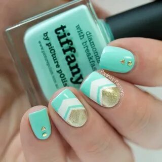 Mint Chevron Nails with Picture Polish Tiffany - Pepino Top 