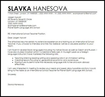 Language Instructor Cover Letter at Sample Letters