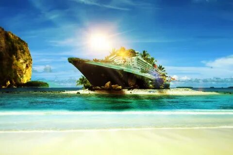 Закат пейзажи вс Beach судно острова photomanipulation Speed