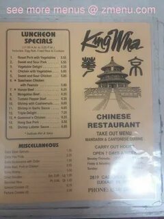 Menu at King Wha Chinese Restaurant, Elkhart