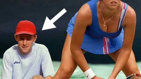 Ball boy staring at tennis player boobs