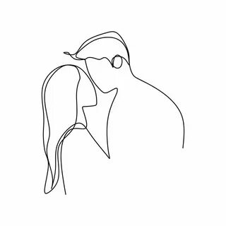 Romantic Couple One Continuous Line Art Drawing Vector Illus