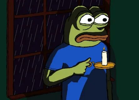 Pepe being frightened by the creepy stalker pepe outside