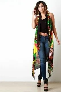 Reggae-Inspired Tassel Trim Longline Vest Rasta clothes, Reg