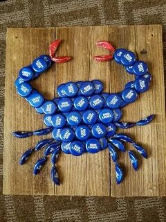 Bud light beer cap crab on wood. Approximately 12x12. Great 