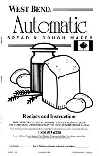 West Bend Automatic Bread And Dough Maker Recipe Book - Brea