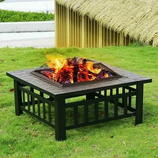 32 Outdoor Metal Fire Pit Backyard Patio Garden Square Stove