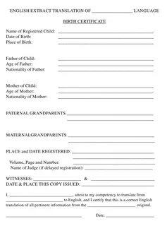 English Translation Form of Birth Certificate Download Filla
