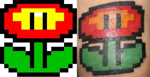 Mario Fireball Pixel Art 9 Images - Fire Flower Tattoo By Pi