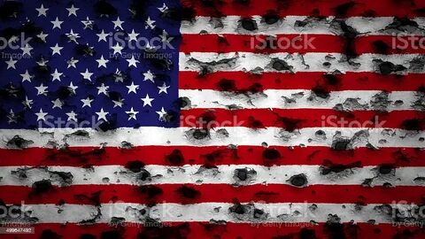 Usa Flag Painted On Wall With Bullet Holes Stock Photo - Dow